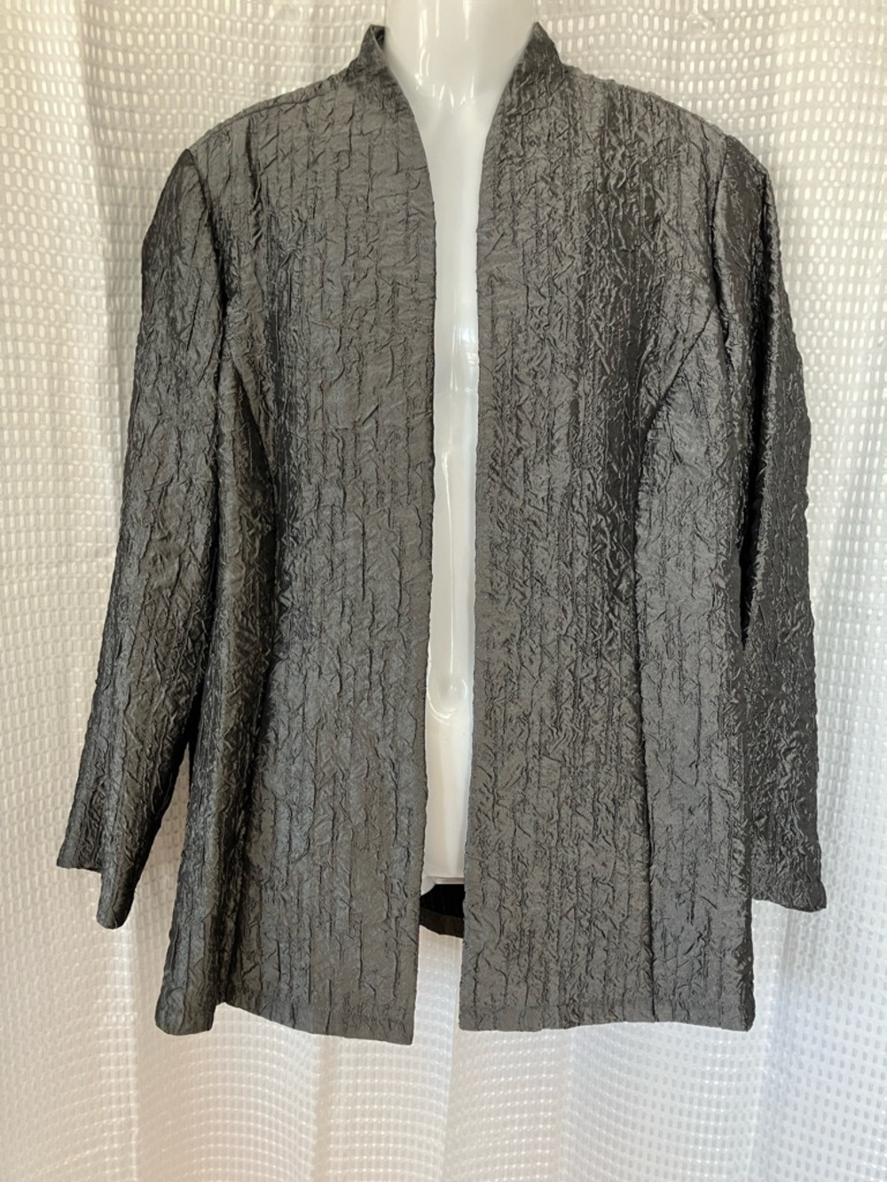 Coldwater Creek Textured Crinkle Open Front Jacket Gray 1X Lightweight